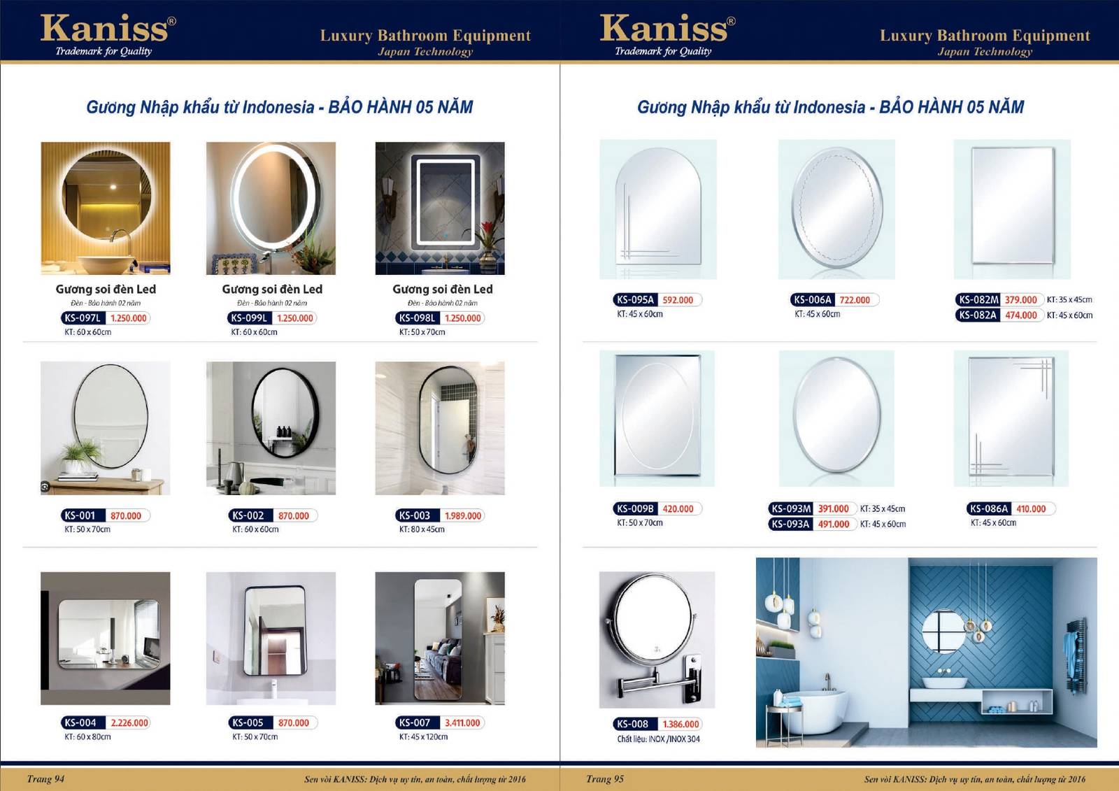 Catalogue và Bảng giá Thiết bị vệ sinh KANISS mới nhất /Page 48